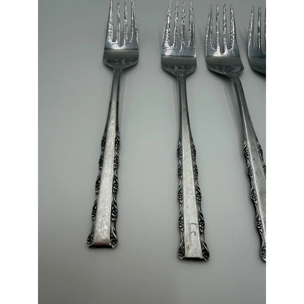 Ekco Eterna Stainless Steel Dinner Forks Set of 4 Monogram F Japan Vintage